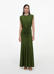  Olive Jersey Gathered Maxi Dress by Self Portrait at Andrews 