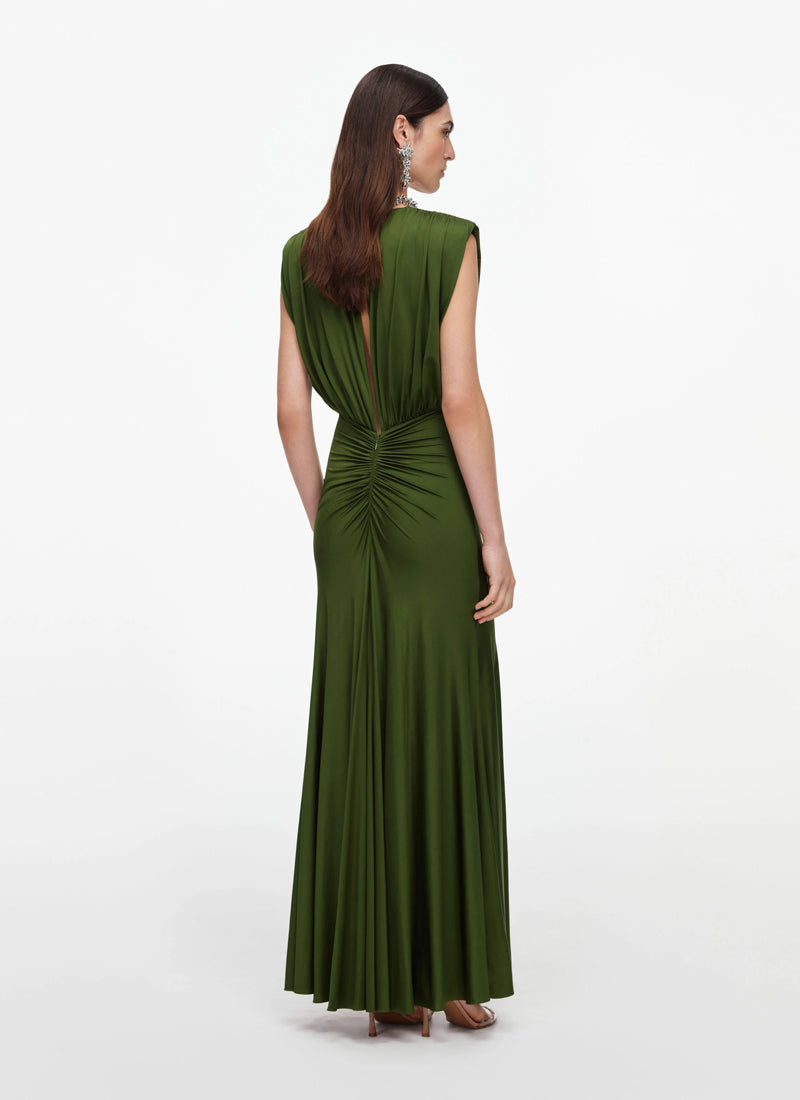  Olive Jersey Gathered Maxi Dress by Self Portrait at Andrews 