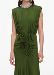  Olive Jersey Gathered Maxi Dress by Self Portrait at Andrews 