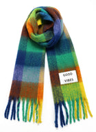 Good Vbes Check Fringe Scarf