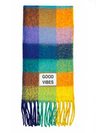 Good Vbes Check Fringe Scarf
