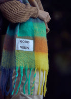 Good Vbes Check Fringe Scarf