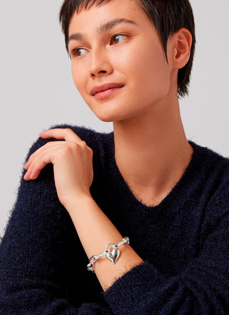 Jenny Bird Padlock Heart Chain Bracelet Silver