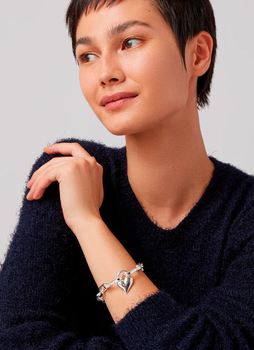 Jenny Bird Padlock Heart Chain Bracelet Silver