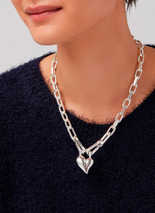 Jenny Bird Padlock Heart Pendant Necklace Silver