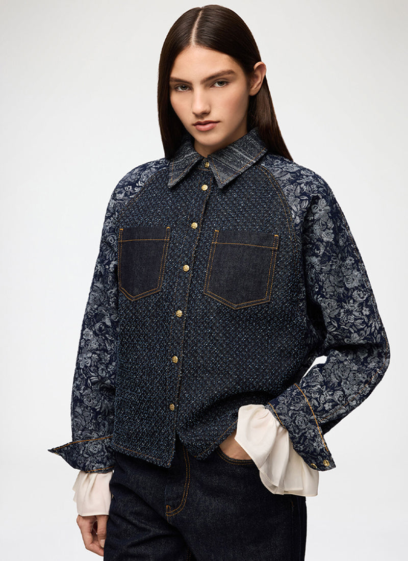 Patchwork Denim Batwing Shirt