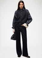 Patchwork Denim Batwing Shirt