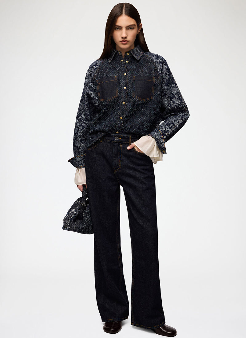 Patchwork Denim Batwing Shirt