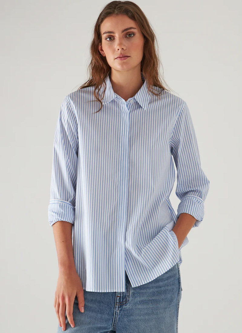 Patrick Assaraf Long-Sleeve Relaxed Stripe Shirt