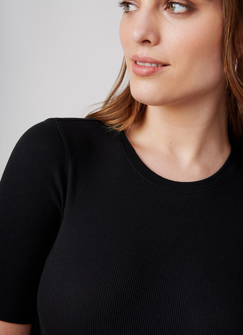 Patrick Assaraf Short-Sleeve Cotton-Modal Rib Crewneck Top