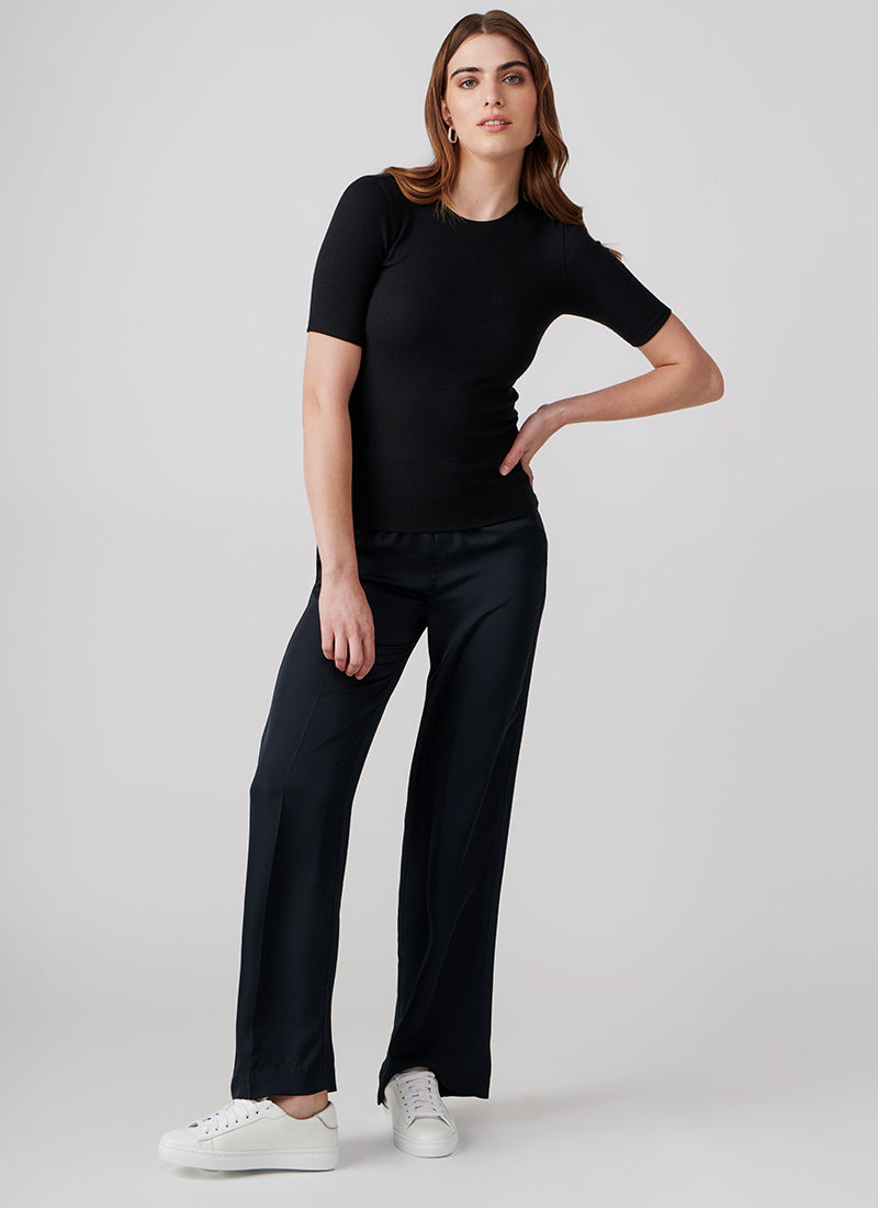 Patrick Assaraf Short-Sleeve Cotton-Modal Rib Crewneck Top