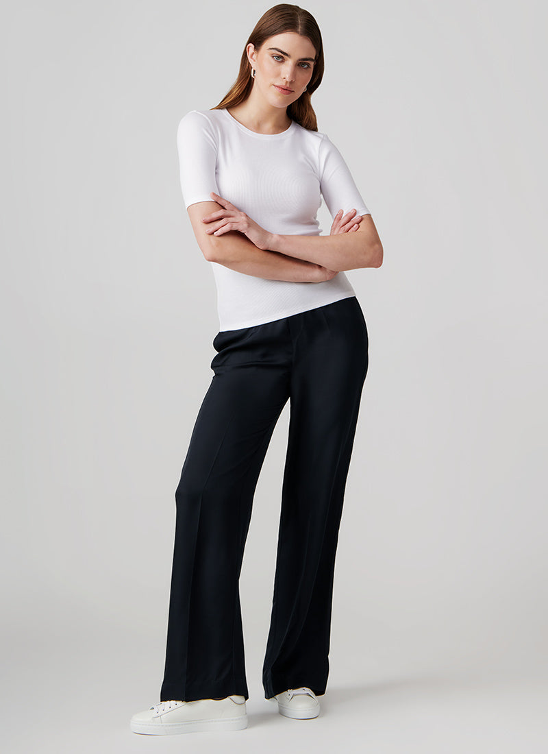 Patrick Assaraf Short-Sleeve Cotton-Modal Rib Crewneck Top