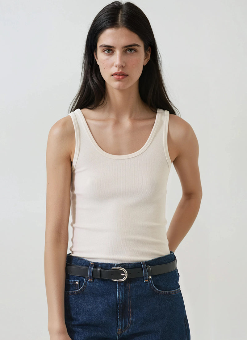Patrick Assaraf Scoop Neck Ribbed Tank