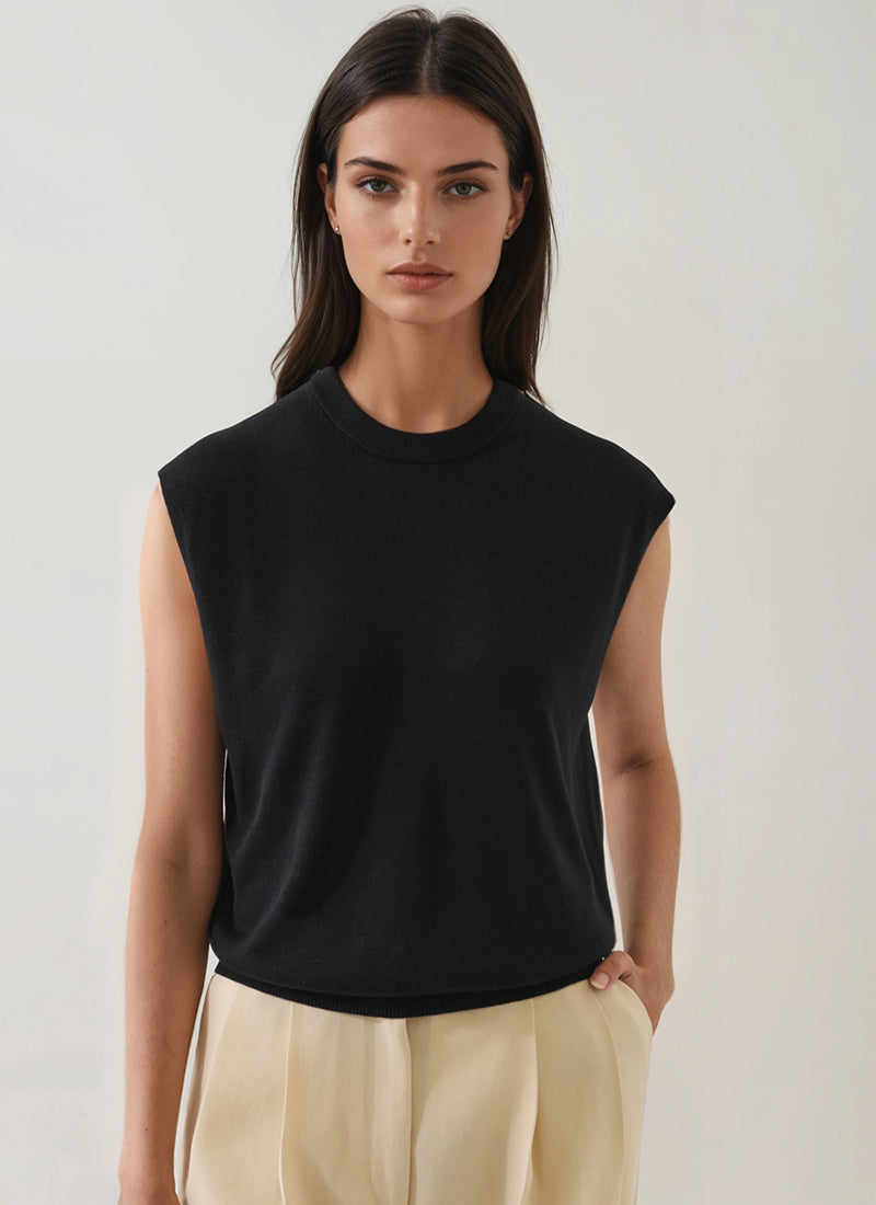 Patrick Assaraf Lyocell Cashmere Blend Sleeveless High Crewneck