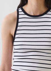 Patrick Assaraf Pima Cotton Stretch Striped Ribbed High Crew Tank