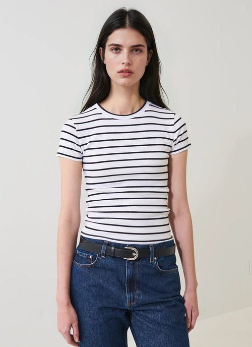 Patrick Assaraf Short Sleeve Modal Cotton Stripe Rib Tee
