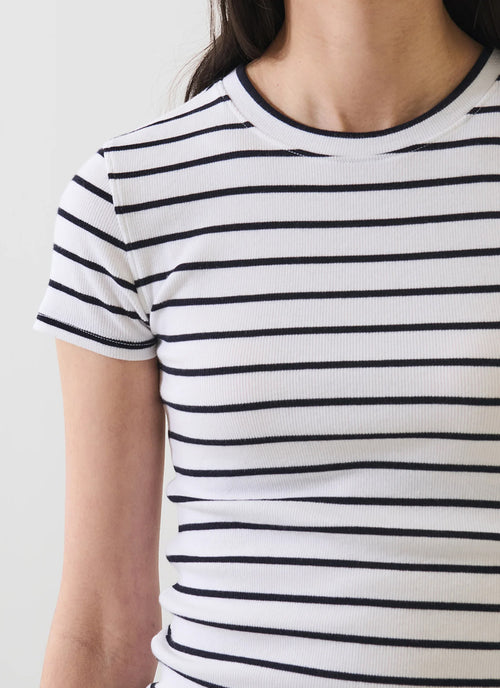 Patrick Assaraf Short Sleeve Modal Cotton Stripe Rib Tee