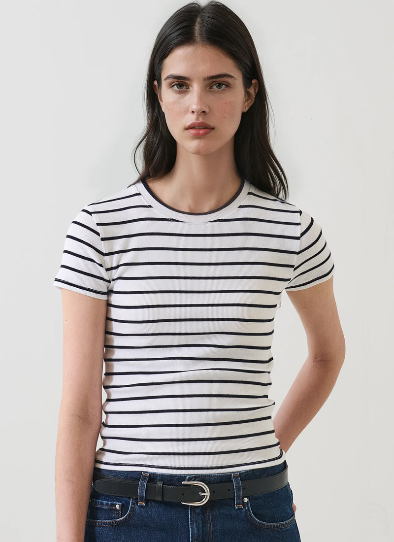 Patrick Assaraf Short Sleeve Modal Cotton Stripe Rib Tee
