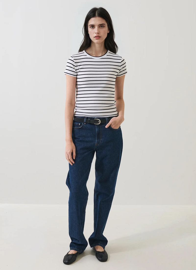 Patrick Assaraf Short Sleeve Modal Cotton Stripe Rib Tee