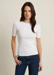 Patrick Assaraf Short Sleeve Cotton Modal Rib Crew Neck T-Shirt