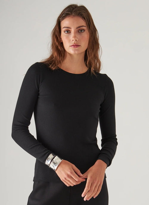 Patrick Assaraf Long Sleeve Cotton Modal Rib Crew Neck T-Shirt