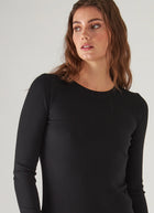 Patrick Assaraf Long Sleeve Cotton Modal Rib Crew Neck T-Shirt