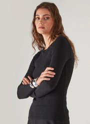 Patrick Assaraf Long Sleeve Cotton Modal Rib Crew Neck T-Shirt
