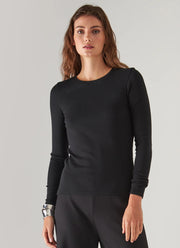Patrick Assaraf Long Sleeve Cotton Modal Rib Crew Neck T-Shirt