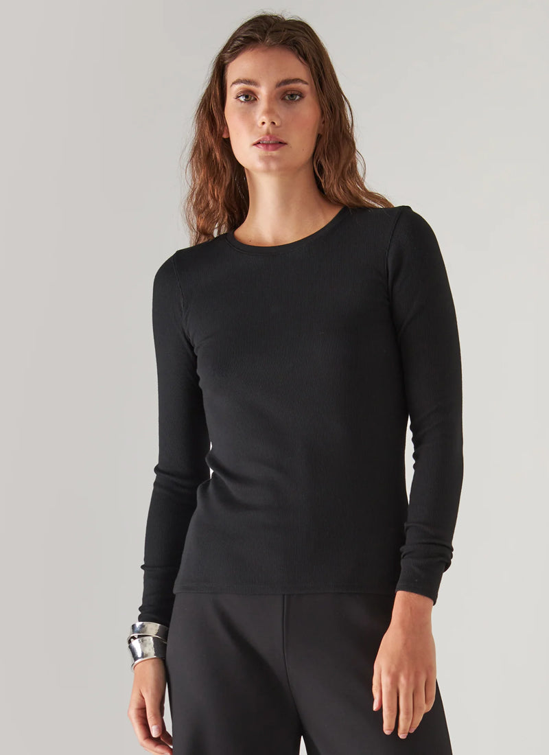 Patrick Assaraf Long Sleeve Cotton Modal Rib Crew Neck T-Shirt