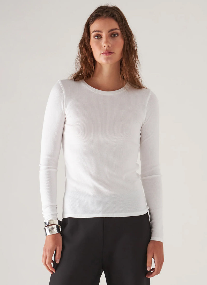 Patrick Assaraf Long Sleeve Cotton Modal Rib Crew Neck T-Shirt