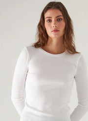 Patrick Assaraf Long Sleeve Cotton Modal Rib Crew Neck T-Shirt