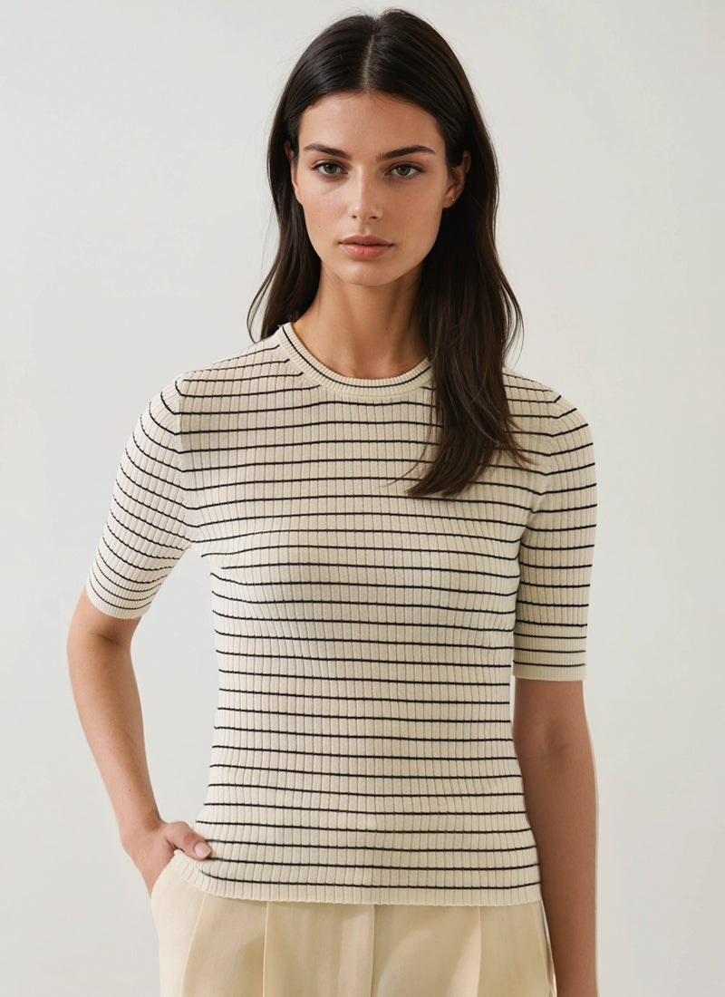 Patrick Assaraf Cotton Cupro Stripe Ribbed Top
