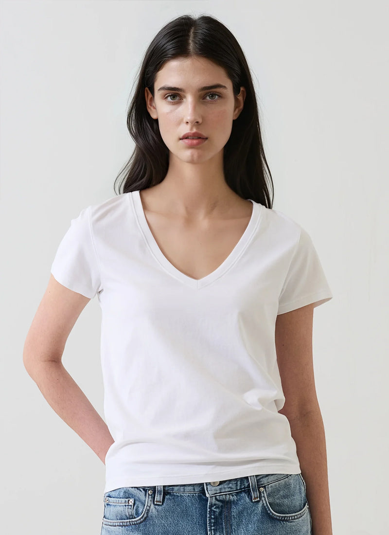 Patrick Assaraf Pima Cotton Stretch Slim V-Neck T-Shirt