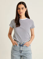 Patrick Assaraf Pima Cotton Stretch Slim Mini Striped T-Shirt