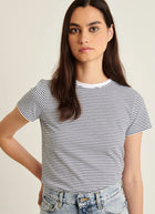 Patrick Assaraf Pima Cotton Stretch Slim Mini Striped T-Shirt