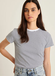 Patrick Assaraf Pima Cotton Stretch Slim Mini Striped T-Shirt