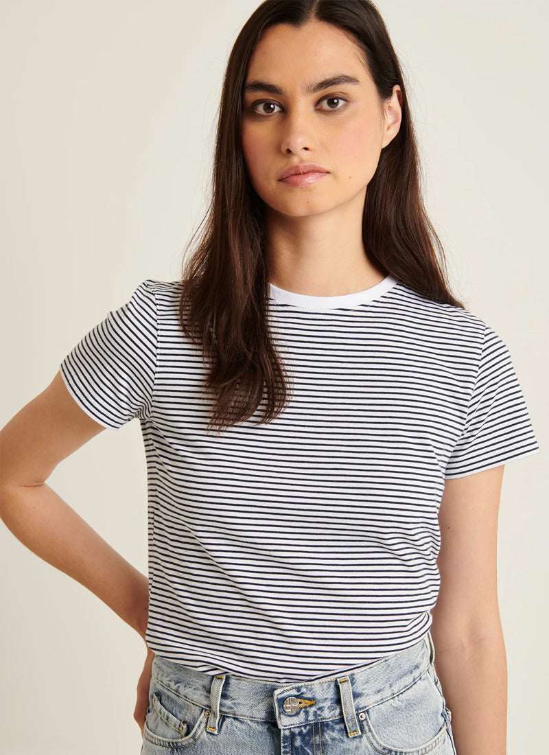 Patrick Assaraf Pima Cotton Stretch Slim Mini Striped T-Shirt