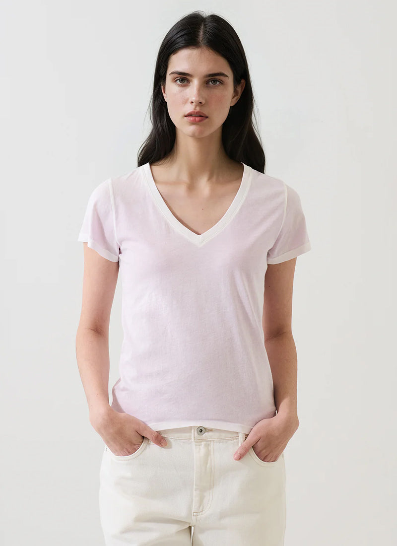 Patrick Assaraf Reverse Spray Pima Cotton V-Neck Tee