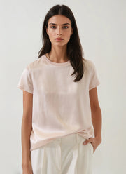 Patrick Assaraf Short Sleeve Silk Satin Crew Neck Tee
