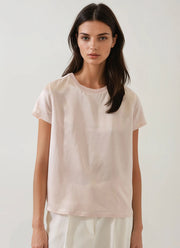 Patrick Assaraf Short Sleeve Silk Satin Crew Neck Tee