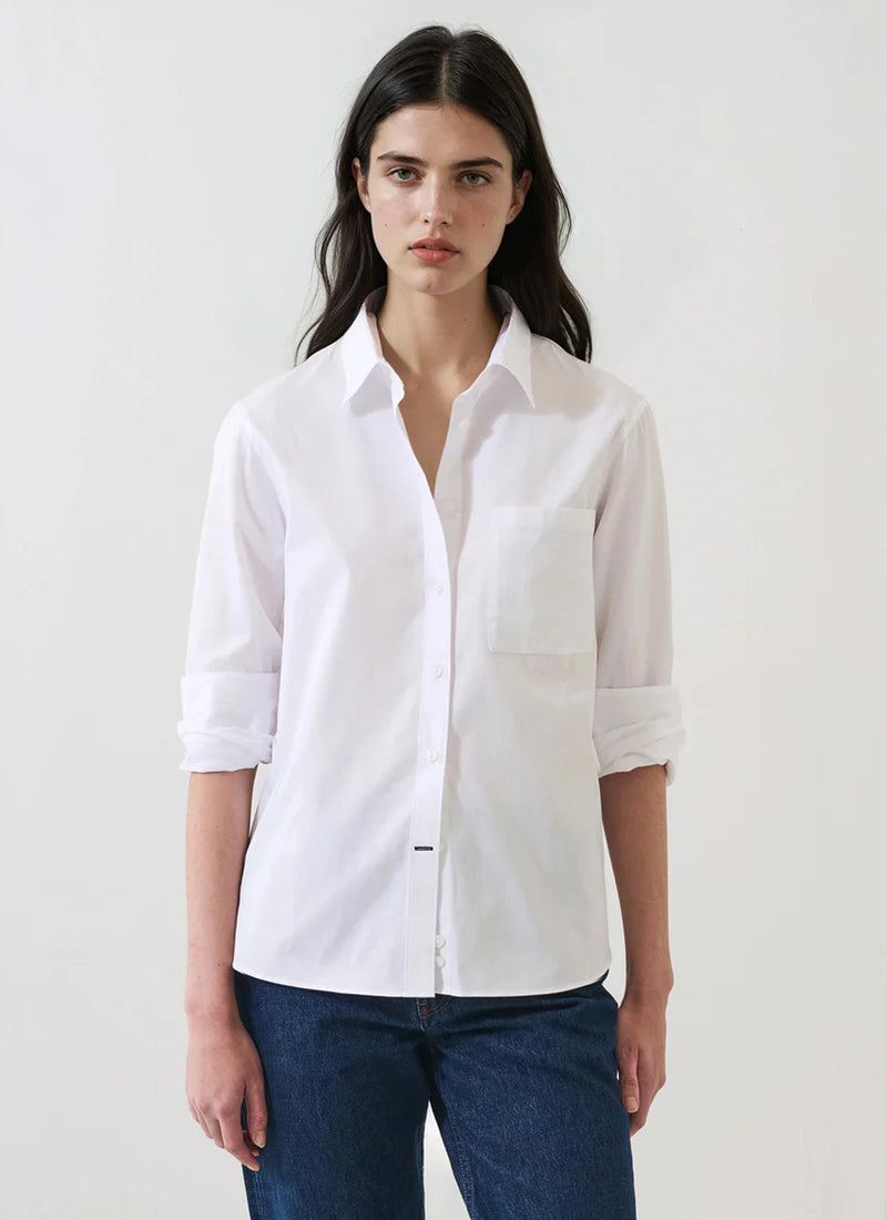 Patrick Assaraf Long Sleeve Cotton Boyfriend Pocket Shirt