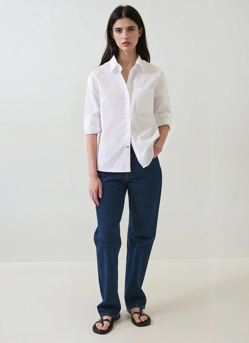 Patrick Assaraf Long Sleeve Cotton Boyfriend Pocket Shirt