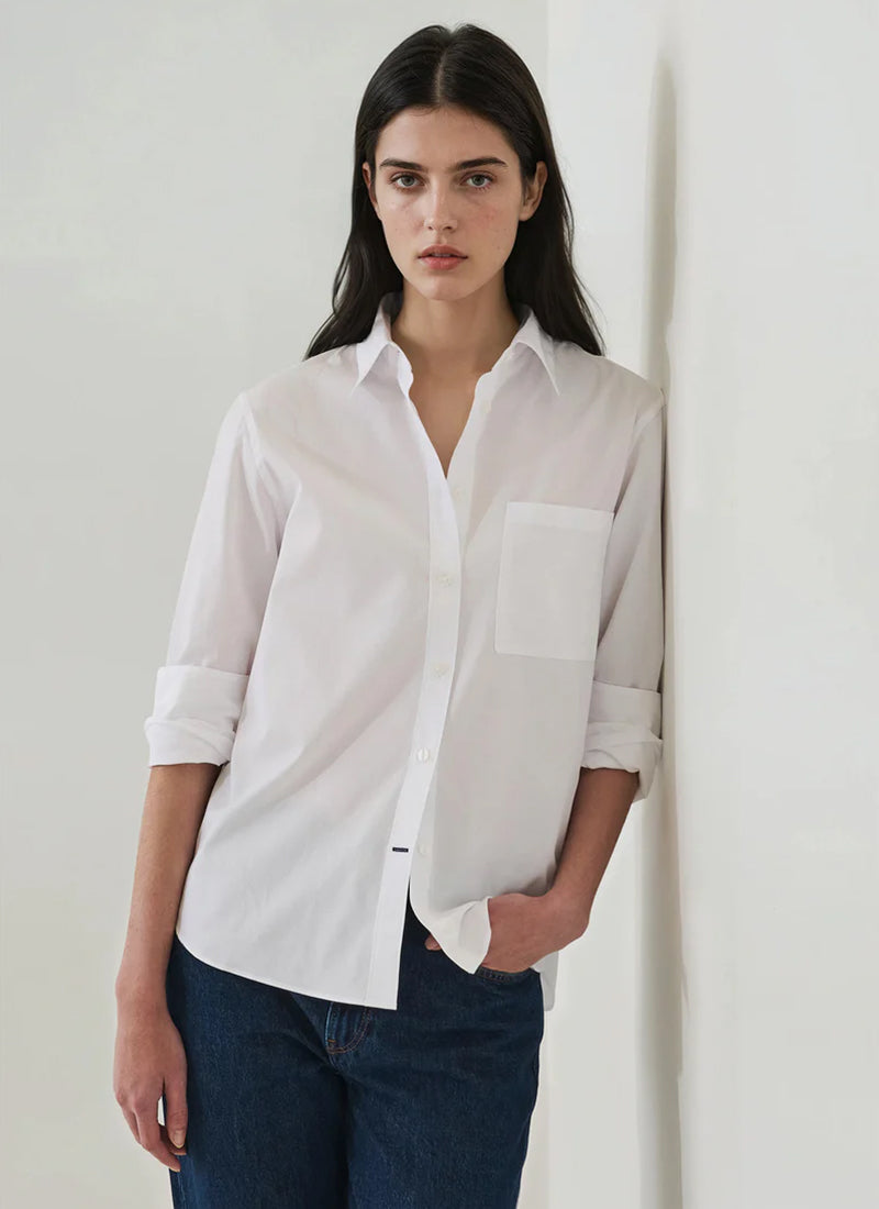 Patrick Assaraf Long Sleeve Cotton Boyfriend Pocket Shirt