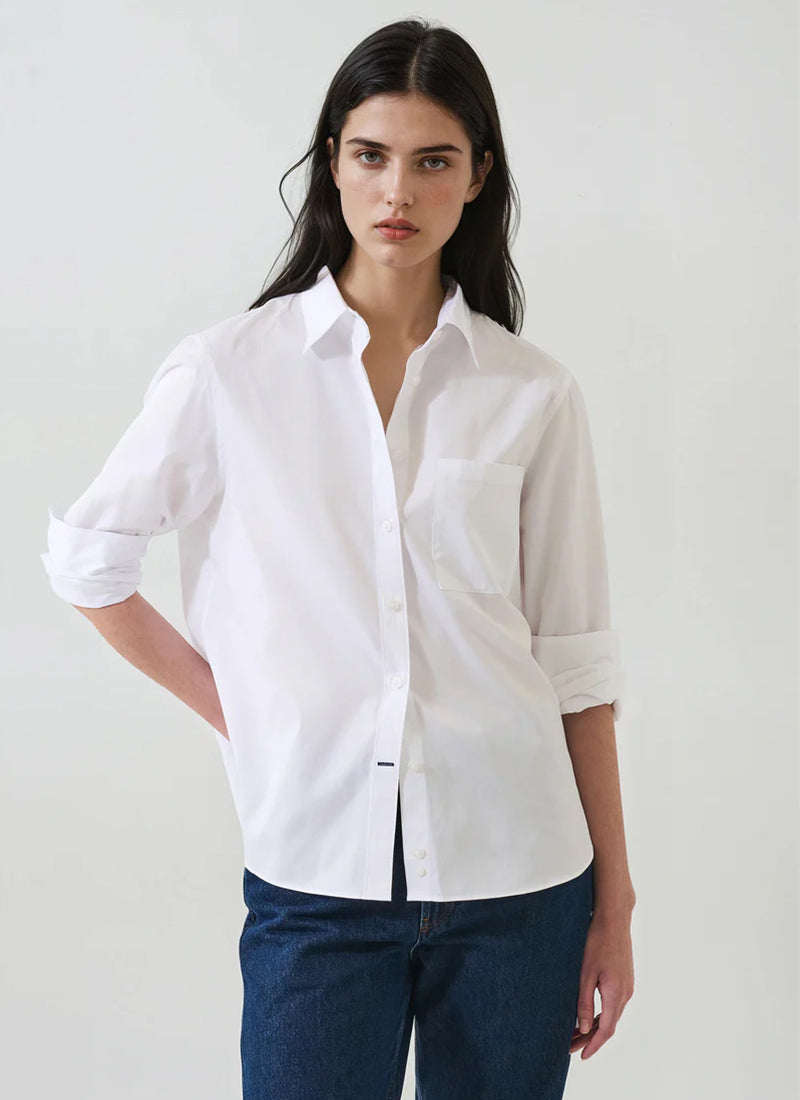 Patrick Assaraf Long Sleeve Cotton Boyfriend Pocket Shirt