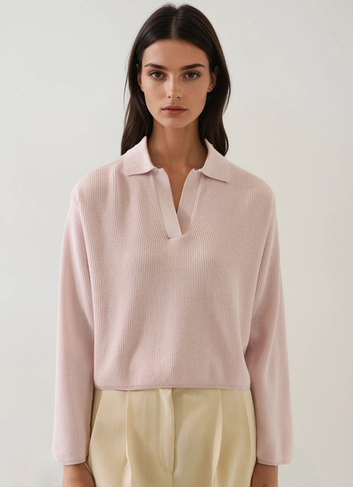 Cotton Cashmere Relaxed Rib Polo by Patrick Assaraf