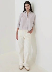 Patrick Assaraf Long Sleeve Cotton Stripe Boxy Shirt