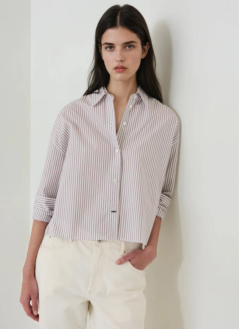 Patrick Assaraf Long Sleeve Cotton Stripe Boxy Shirt