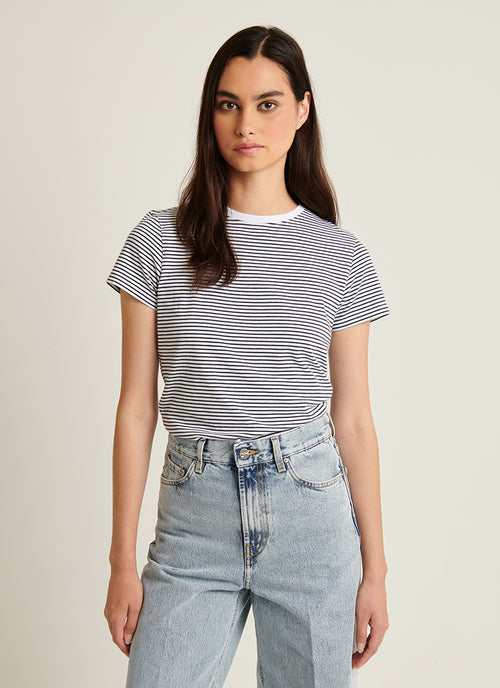 Patrick Assaraf Short Sleeve Iconic Mini Stripe Crew Tee