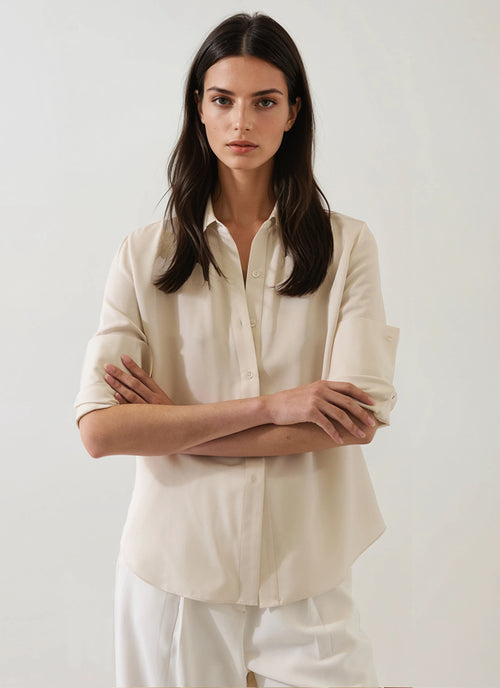  Long Sleeve Silk Satin Relaxed Shirt by Patrick Assaraf 