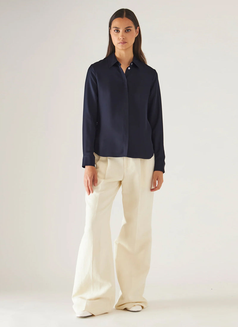 Long Sleeve Slim Silk Shirt